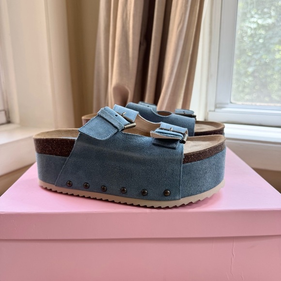 New Free People Rule Breaker Flatform Sandal Shoes Platform in Blue Suede 37 - Picture 3 of 15
